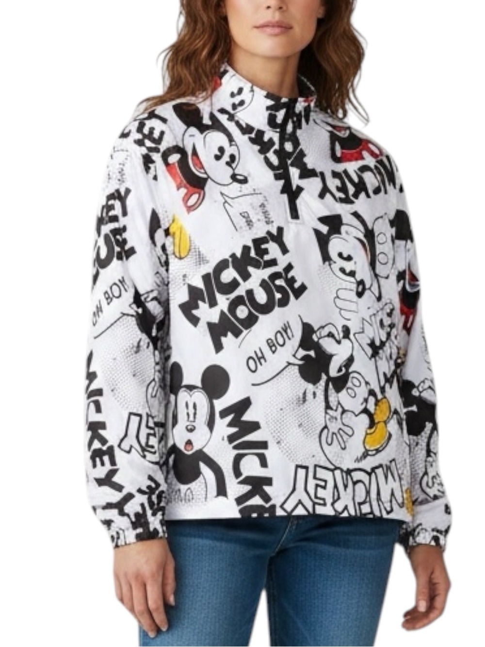 DISNEY Mickey Mouse Comic Strip Pullover Rain Jacket in White/Black Size 2X